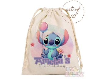 Personalized Stitch Party Favor Bag - Cute Alien Theme Birthday Gift Bag, Kids Party Favors, Custom Goodie Bag