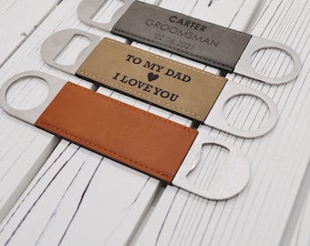 男性向け名入れボトルオープナーギフト｜刻印入りレザーボトルオープナー｜お父さん、彼氏、夫へのカスタムネームギフト｜ユニークなメンズギフト