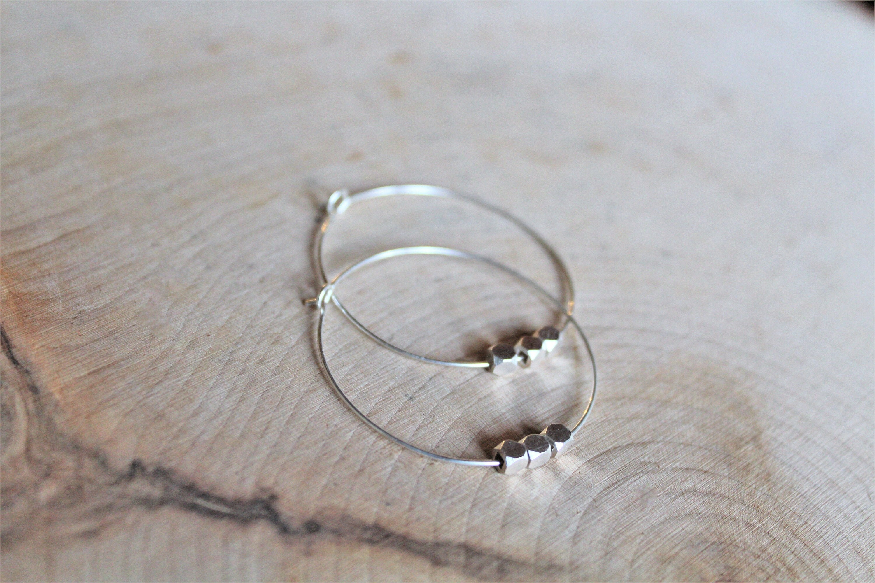 Sterling Silver Beaded Hoop Earrings Lightweight Beaded Etsy