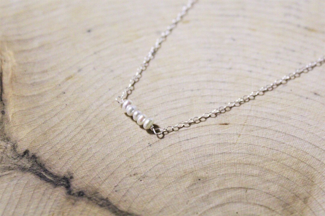 Tiny Pearl Bead Necklace Simple Sterling Silver Pearl Etsy