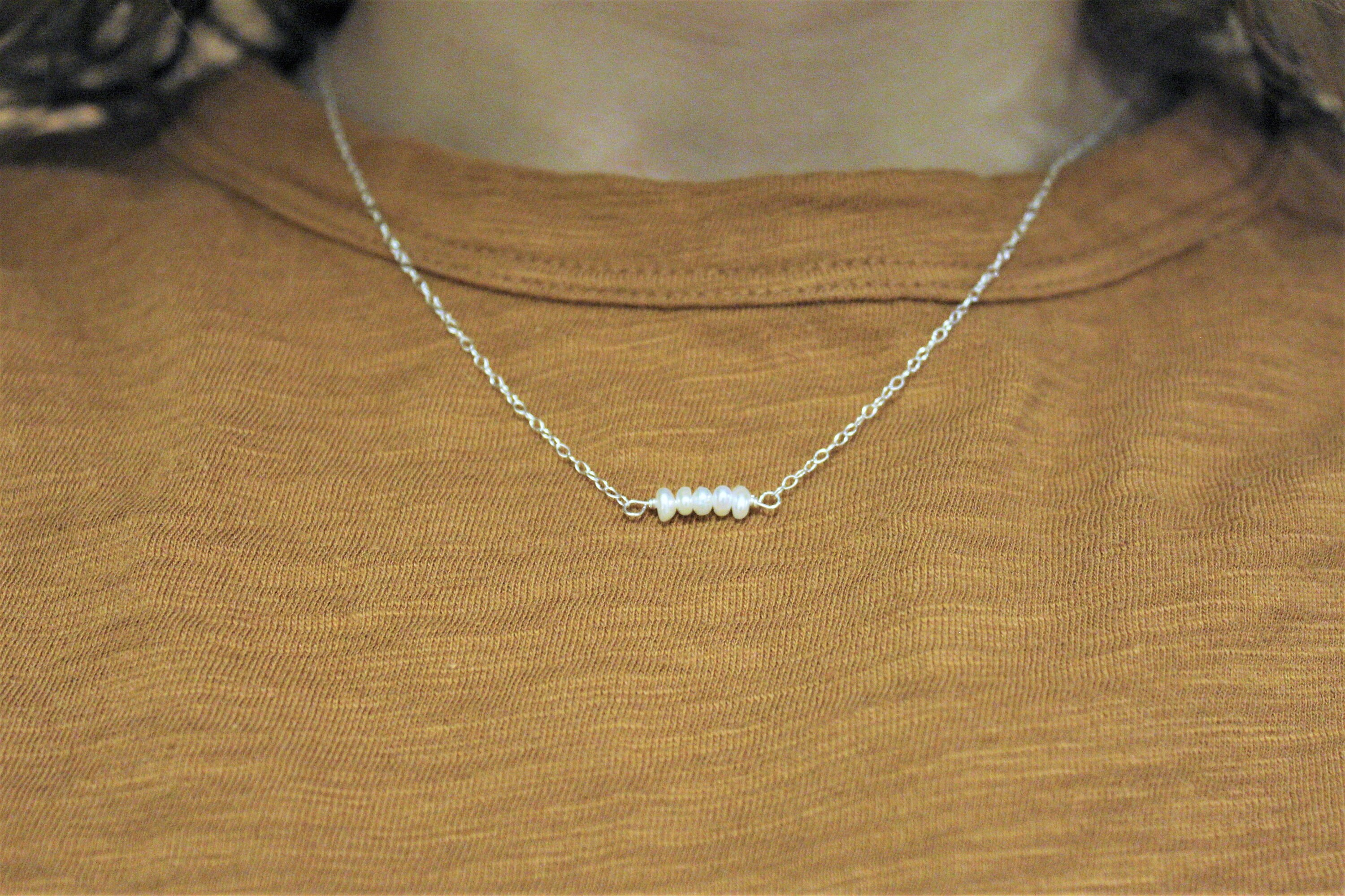 Tiny Pearl Bead Necklace Simple Sterling Silver Pearl Etsy