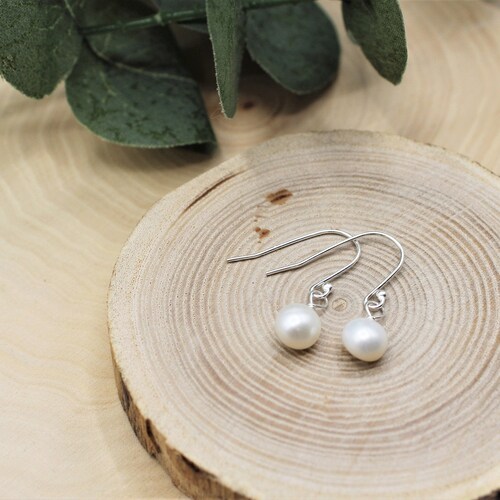 Simple Pearl Drop Earrings Silver Pearl Dangle Earrings Etsy