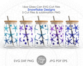 Snowflake Can Glass Wrap, file tagliato SVG, Christmas Can Glass, Holiday glass can