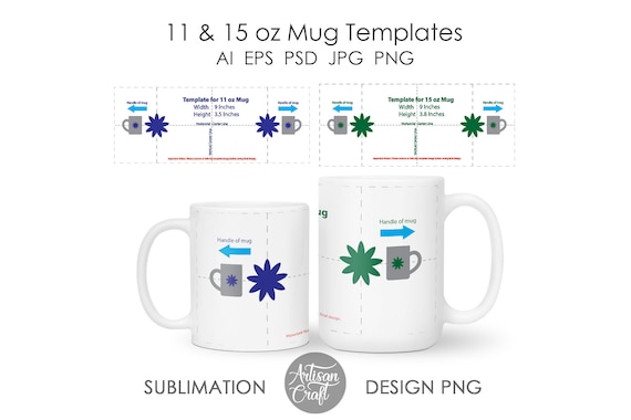 11 oz mug template, 15 oz mug template, sublimation image placement template