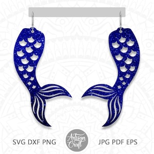 Mermaid tail earrings SVG cut file, laser cut jewelry files, fish tail earrings, mermaid earrings