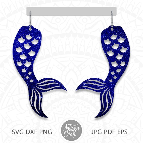 Mermaid tail earrings SVG cut file, laser cut jewelry files, fish tail earrings, mermaid earrings