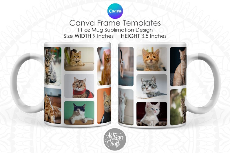 Canva photo mug template as digital download with Canva frames for 11oz