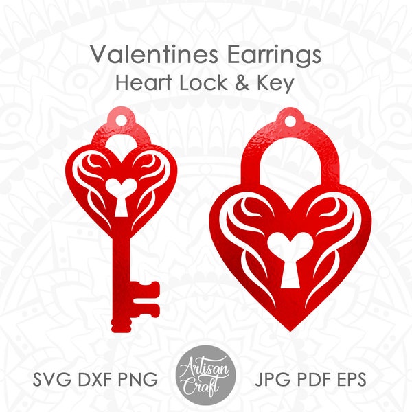 Heart lock and key, Earrings SVG, heart earrings SVG, lock and key earrings, heart key SVG