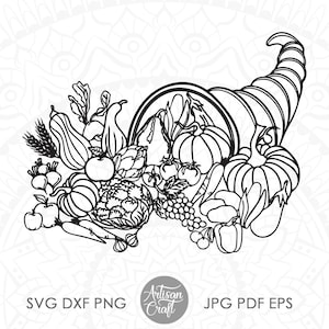 Cornucopia del Ringraziamento, SVG, disegni di sublimazione, PNG