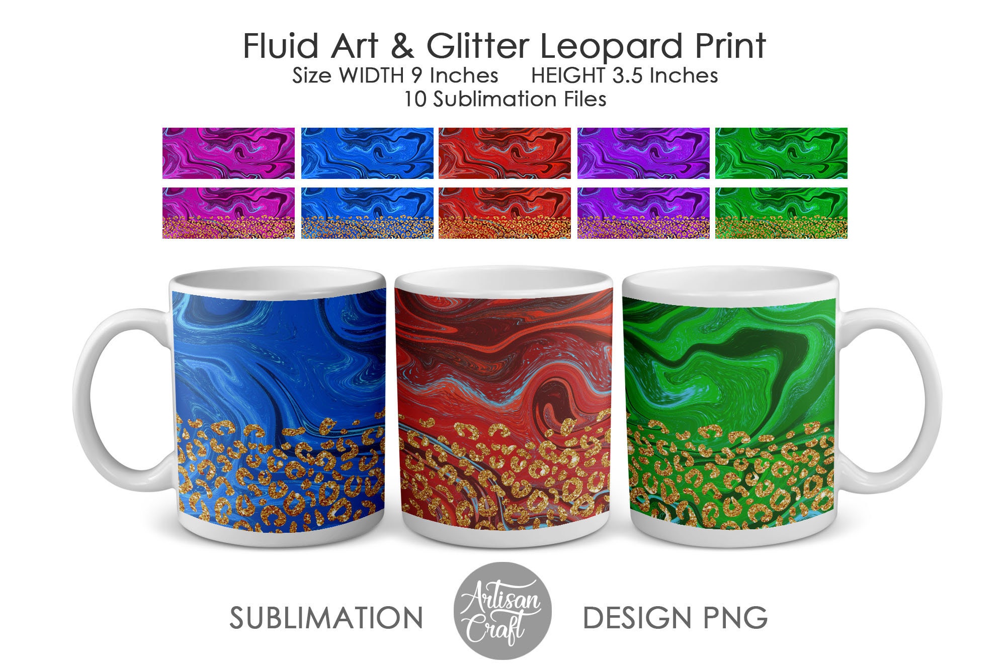 11 oz mug sublimation template Fluid art glitter leopard ...
