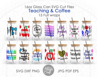 Teacher can glass SVG, teacher svg png, apple monogram, Teacher Appreciation, 16oz can glass