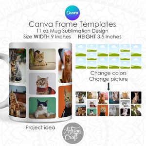 Canva Mug Template, Photo Mug Wrap, Canva Frames, 11oz Mug Template