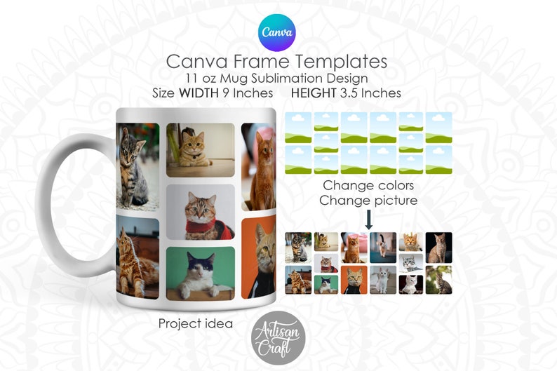 Canva photo mug template as digital download with Canva frames for 11oz