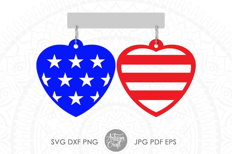 Stars and stripes heart shaped earrings 4th of July American flag earrings SVG