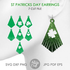 St Patricks day earrings, cut file, fringe earrings SVG, clover jewelry