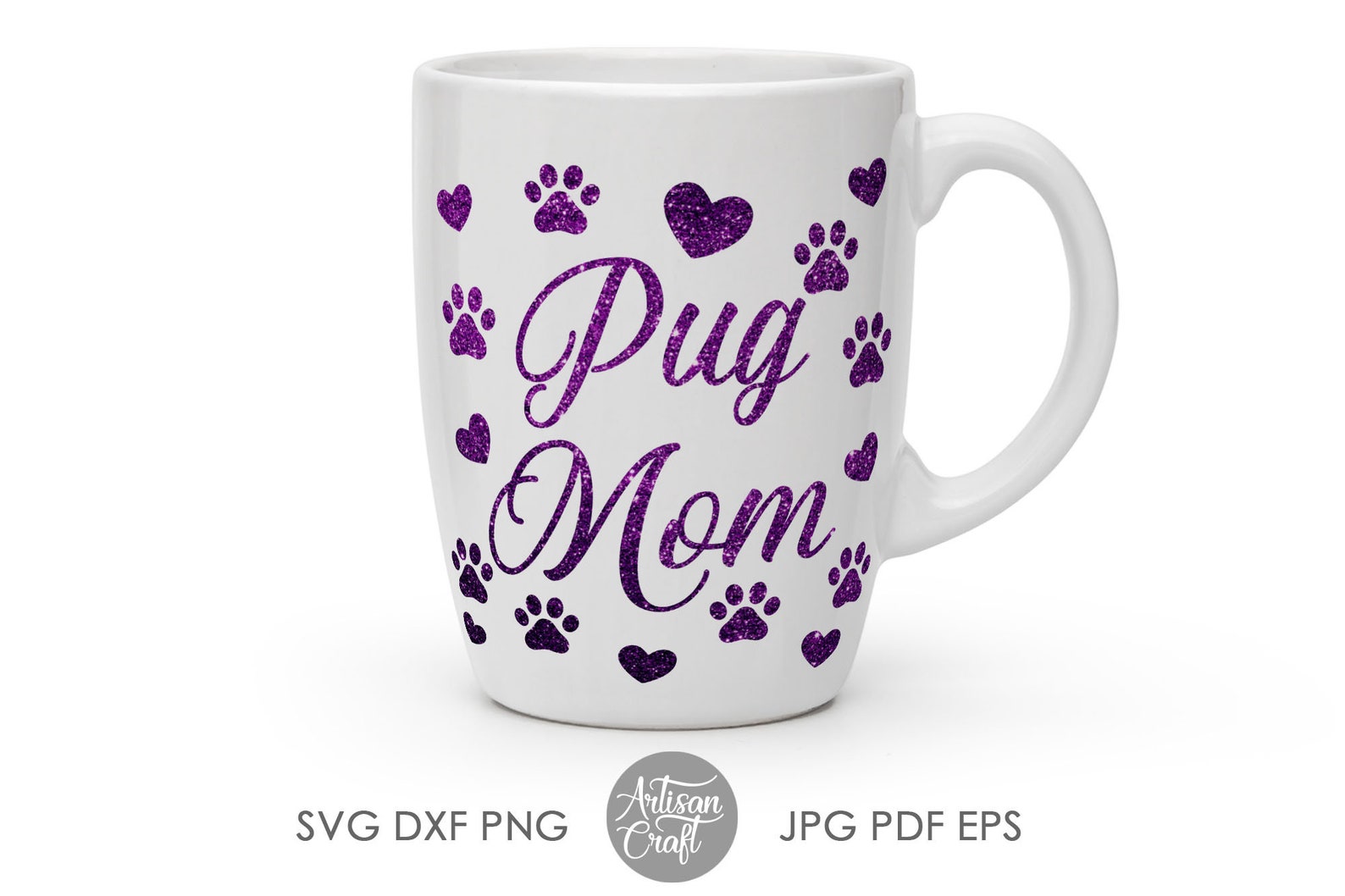 Download Pug Mom svg cut file dog lover gift dog paw print Hearts ...