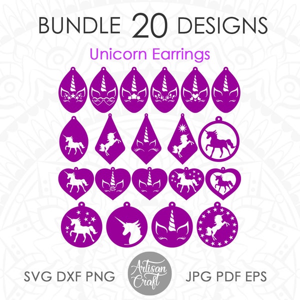 Unicorn earrings svg, leather earring template, cut file, svg, kids unicorn jewelry, Cricut projects, teardrop earrings templates