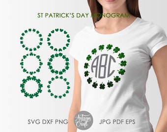 Shamrock Monogram SVG, Cut File, St Patrick's Day, sublimation designs, Clover Monogram
