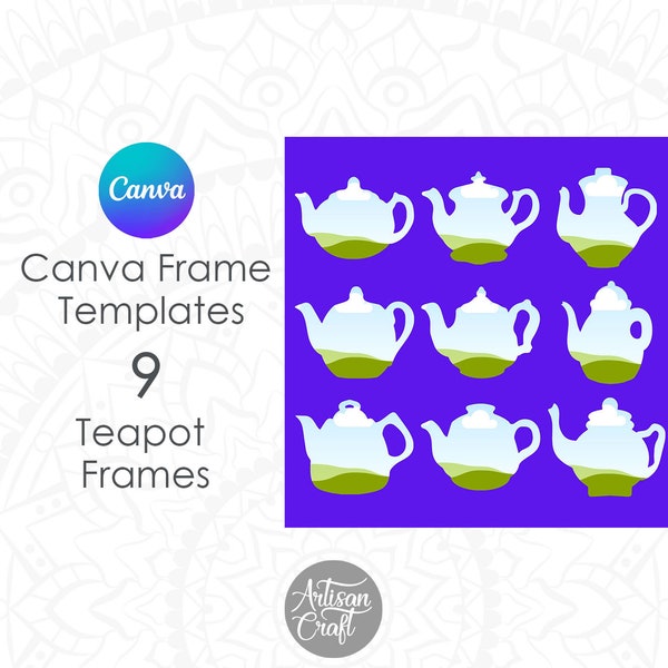 Teapot Canva Frames, Canva Template, teapot PNG, Editable Canva Frame