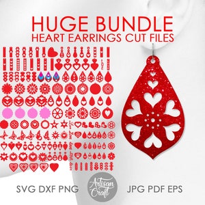 Heart earrings SVG Bundle, Valentines earrings SVG, laser cut files for earrings