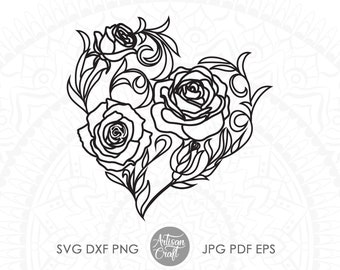 Rose Heart SVG, Rose Heart png, design della tazza di nozze, San Valentino in formato SVG