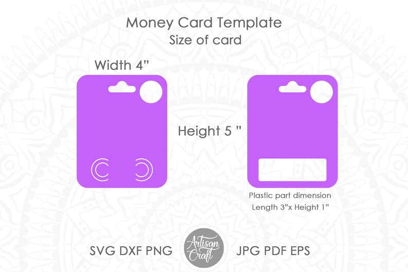 money gift card svg showing size which is 4 inches wide and 5 inches tall