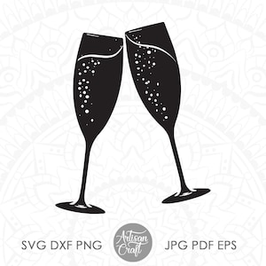 Flûtes à champagne svg, Verre à champagne svg, toast, toast, verre à vin