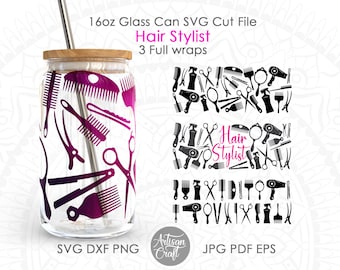 Hair Stylist Can Glass SVG: 16 Unzen Wrap-Vorlage (digitaler Download)
