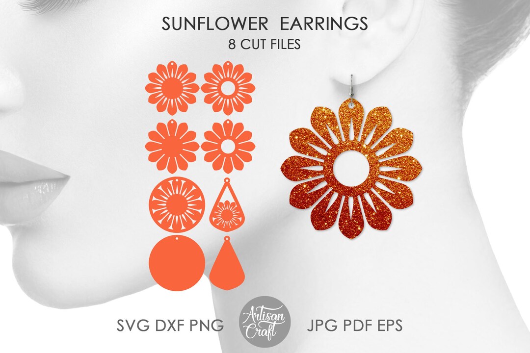 Sunflower Earrings SVG Cut File Sunflower Earring Template Etsy
