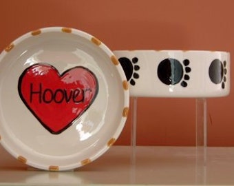 Personalized Ceramic Dog Bowls |  Handmade Painted Pet Ceramic Bowls |  Pet Food Dog Bowls for Small Large Dogs