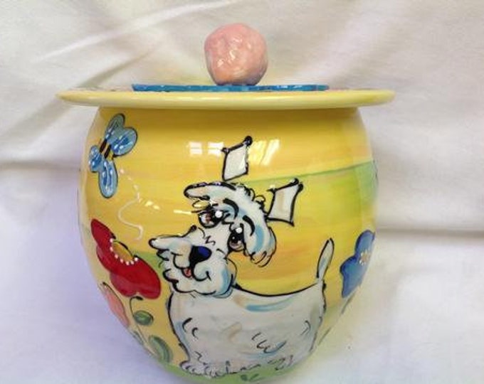 Scottish Terrier Custom Personalized Ceramic Dog Treat Jars | Handmade Painted Ceramic Pet Treat Canister | Designer Dog Treat Cookie Jars