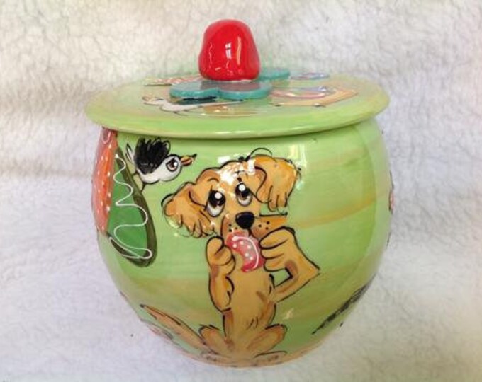 Golden Retriever Custom Personalized Ceramic Dog Treat Jars | Handmade Painted Ceramic Pet Treat Canister | Designer Dog Treat Cookie Jars