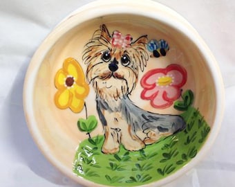 Yorkie Custom Personalized Ceramic Dog Bowls | Handmade Painted Pet Ceramic Bowls | Pet Food Dog Bowls for Small and Large Dogs