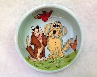 Golden Retriever Custom Personalized Ceramic Dog Bowls | Handmade Painted Pet Ceramic Bowls | Pet Food Dog Bowls for Small Large Dogs