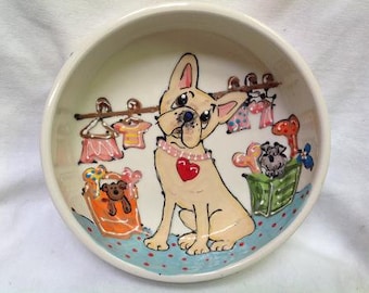 French Bull Dog Custom Personalized Ceramic Dog Bowls | Handmade Painted Breed Pet Ceramic Bowls | Pet Food Dog Bowls for Small Large Dogs