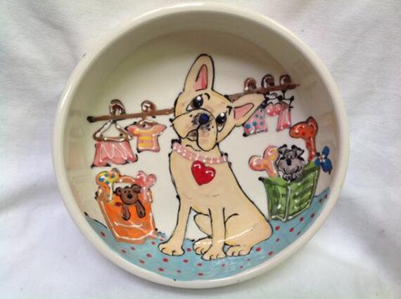 Custom Big Dog Pet Food Bowl, Ceramic Pottery Personalized Dog