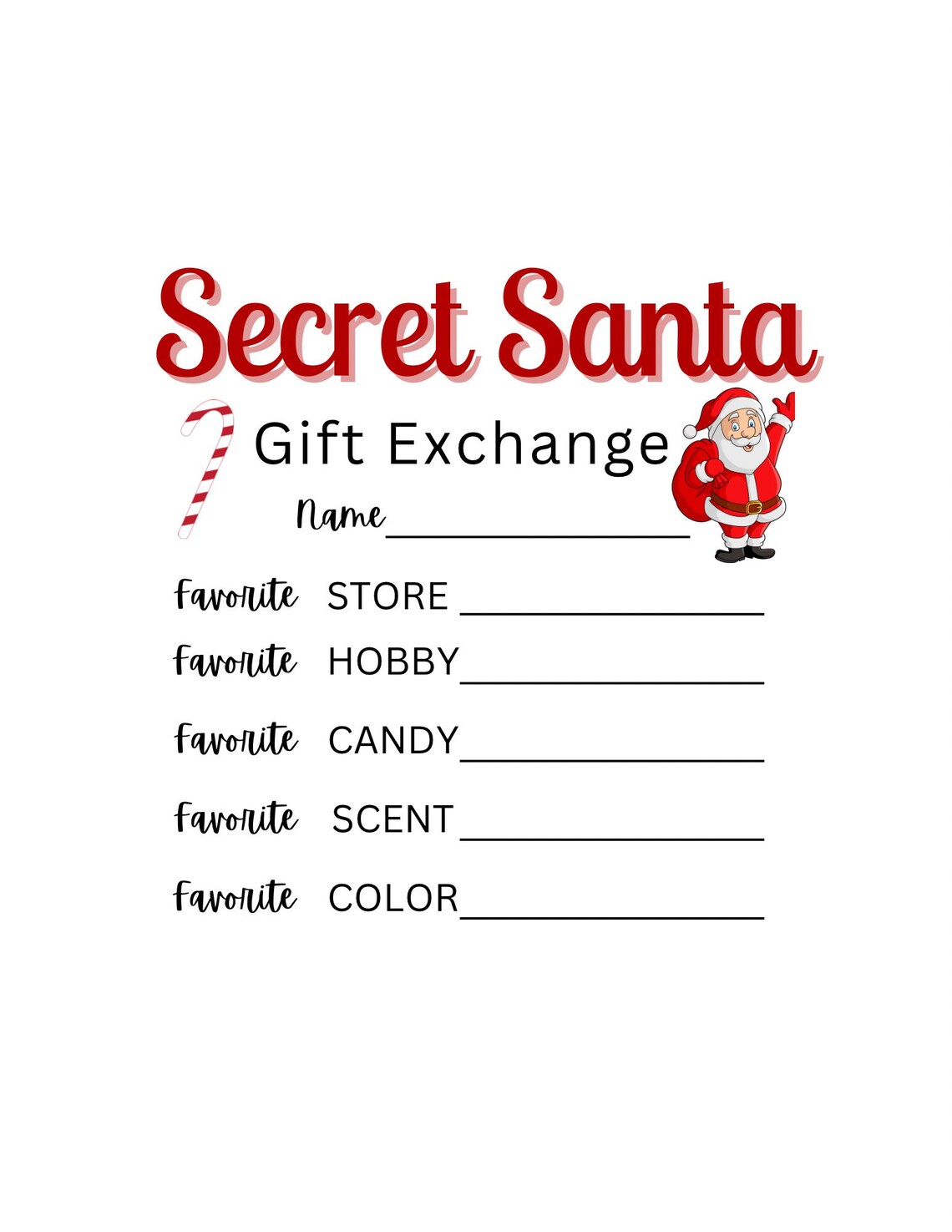 Printable Secret Santa Gift Exchange Christmas Secret Santa - Etsy