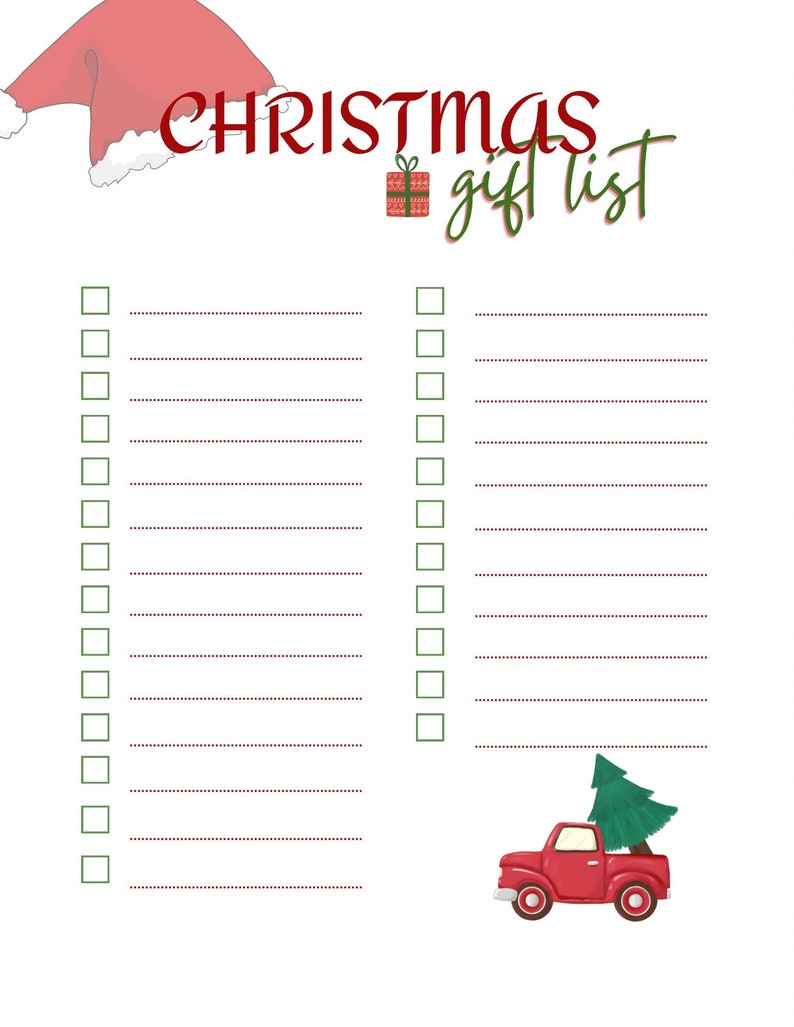 Printable Christmas Gift List Template Christmas Gift Etsy