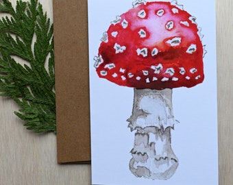 Mushroom Blank Greeting Card | Botanical Illustration Amanita Watercolor Mother's Day Thank You Card |