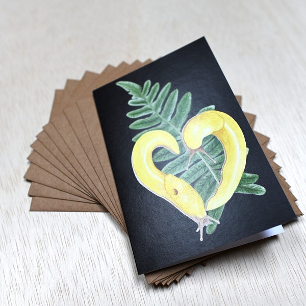 Banana Slug Greeting Card | Botanical Illustration Blank Notecard | Spring Mother's Day Celebration | PNW Nature Decor