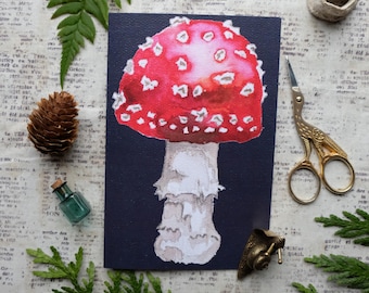 Blank Mushroom Card | Fine Art Greeting Thank You Card | Watercolor Amanita Botanical Illustration Nature Lover Mothers Day Thank You Card