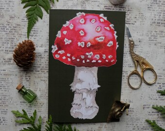 Mushroom Greeting Card | Blank Birthday Thank You Card | Matte Olive Green Amanita Botanical Illustration