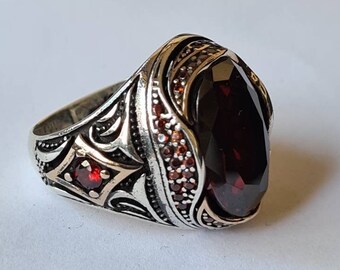 Moon Ring Red Garnet Ring Crescent Ring Adjustable Ring Moon Garnet Ring Half Moon Ring Hippie Ring,Boho Ring,925 Sterling Silver Ring
