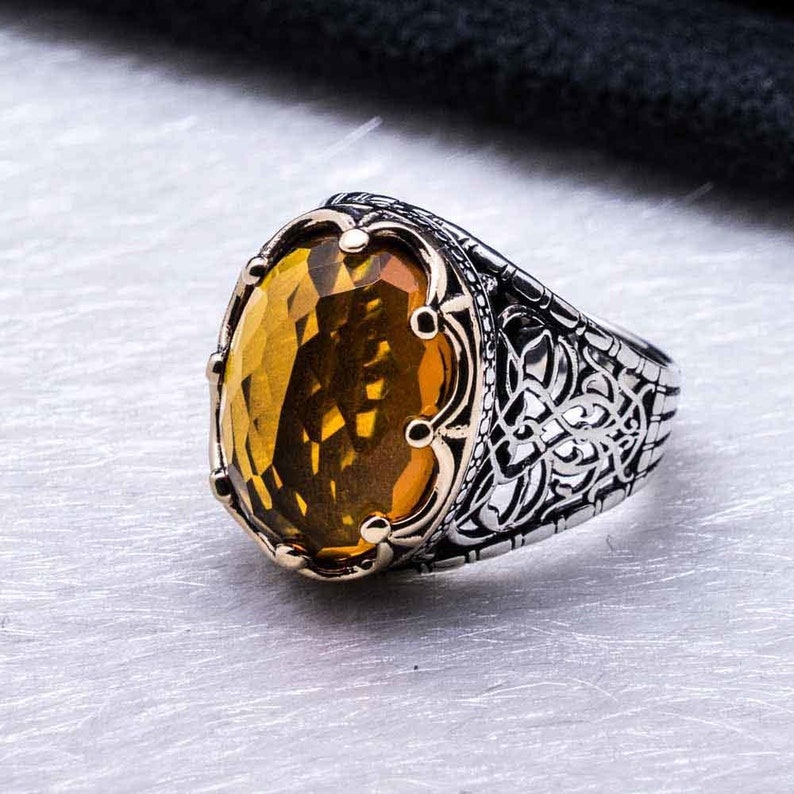 925 Sterling Silver Men's Ring Citrine Stone Ring. Free - Etsy