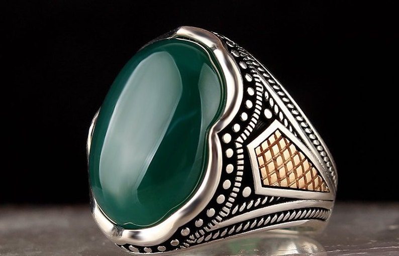 Handmade 925k Sterling Silver Green Agate Stone Men Ring. Free - Etsy