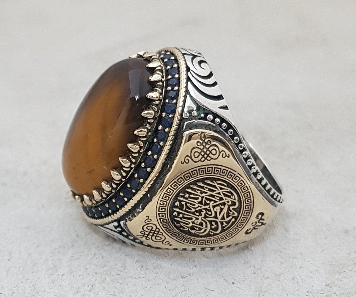 925 Sterling Silver Mens Ring Tiger Eye Stone Ring Etsy