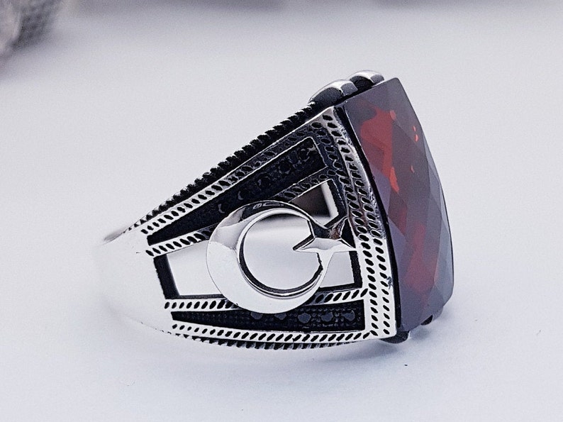 Garnet Men's Fashion Signet Ring Sterling Silver - Etsy