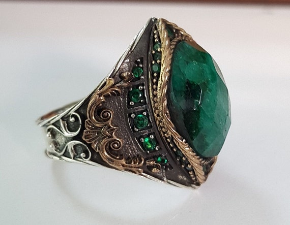 Handmade 925k Sterling Silver Unique Men Ring Emerald - Etsy