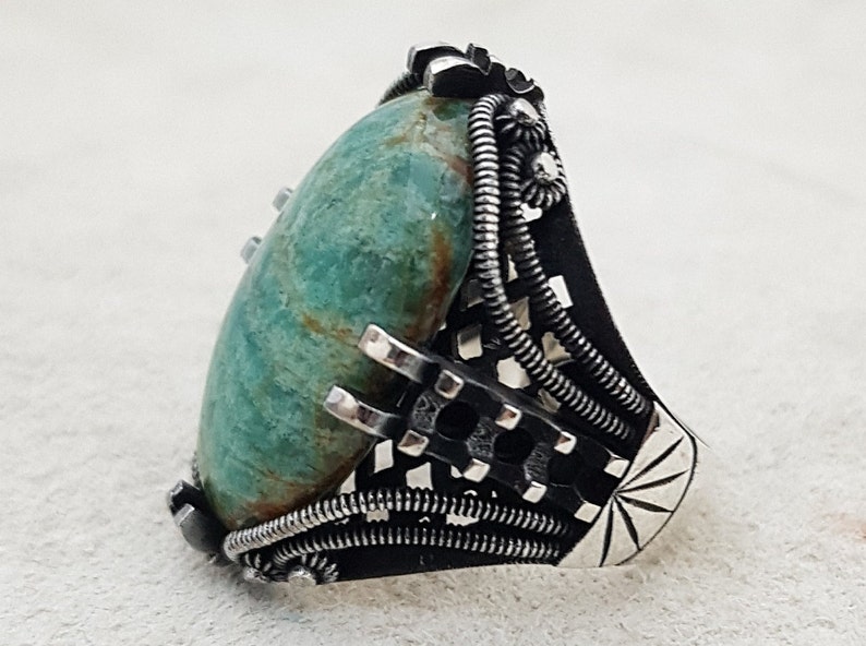 Vintage Oval Amazonite Cabochon and Sterling Silver Handmade Ring FREE Express Shipping!