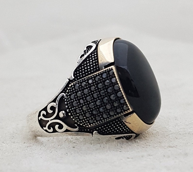Mens Onyx Ring Mens Silver Black Ring Engagement Mens Ring Etsy